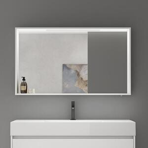 Zrcadlová skříňka, nástěnný zrcadlo, matná bílá barva, dřevo, rozměry 120x12x70 cm. Nástěnná skříňka s LED osvětlením a úložným prostorem, vhodná do koupelny. Praktické úložné přihrádky. Zrcadlová skříňka 01