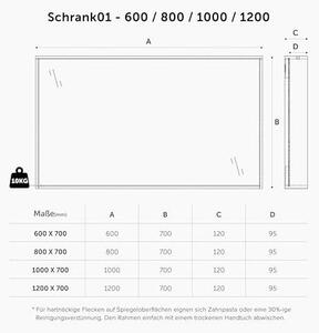 Zrcadlová skříňka, nástěnný zrcadlo, matná bílá barva, dřevo, rozměry 120x12x70 cm. Nástěnná skříňka s LED osvětlením a úložným prostorem, vhodná do koupelny. Praktické úložné přihrádky. Zrcadlová skříňka 01