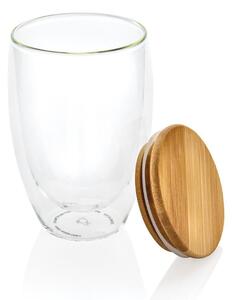Dvoustěnná sklenice s bambusovým víčkem 350ml, XD Design, čirá