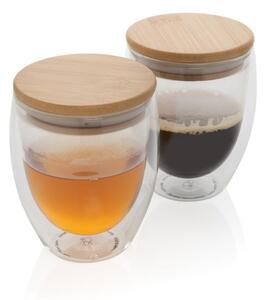 Set dvou dvoustěnných sklenic s bambusovým víčkem 250 ml, XD Design, čirá