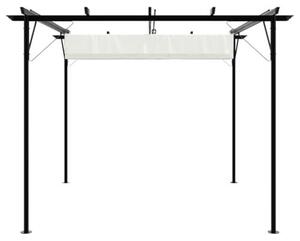 Pergola se zasouvací střechou, zahradní altán, stříška na terasu z kovu, zahradní altán s nastavitelnou stříškou, volně stojící, ochrana proti slunci pro terasu a zahradu, krémově bílá, ocel, 3x3 metry