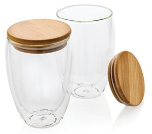 Set dvou dvoustěnných sklenic s bambusovým víčkem 350 ml, XD Design, čirá