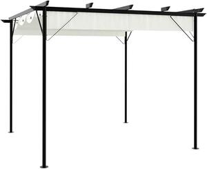 Pergola se zasouvací střechou, zahradní altán, stříška na terasu z kovu, zahradní altán s nastavitelnou stříškou, volně stojící, ochrana proti slunci pro terasu a zahradu, krémově bílá, ocel, 3x3 metry