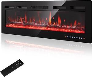 50"/127 cm Elektrický krb, nástěnný model – Nastavitelná LED plamenná světla (12 barev) a zvuk praskání dřeva, elektrický krb s topným výkonem 900 W/1500 W, s topením a termostatem (15-30 °C), intuitivní dotykový displej a dálkové ovládání