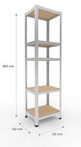 Regál do domácnosti, rozměry 180x50x40 cm, robustní konstrukce s pozinkovaným povrchem, 5 polic, nosnost 175 kg na jednu polici