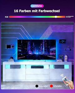 LED televizor, moderní televizní stolek s vysokým leskem, s 2 dvířky a 2 zásuvkami. Televizní stolek do obývacího pokoje nebo ložnice, bílý, rozměry 160 x 35 x 60 cm