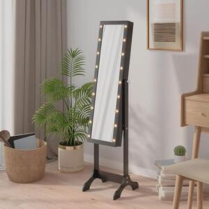 Samostatně stojící zrcadlo s černým LED osvětlením, rozměry 34 x 37 x 146 cm, šperkovnice, stojací zrcadlo v plné výšce, organizér na šperky se zámkem