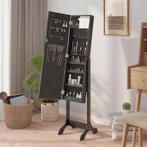 Samostatně stojící zrcadlo s černým LED osvětlením, rozměry 34 x 37 x 146 cm, šperkovnice, stojací zrcadlo v plné výšce, organizér na šperky se zámkem