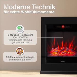 Elektrický krb Kalle – Elektrický stojací krb s topením, 3D efekt plamene, dálkové ovládání (černý)
