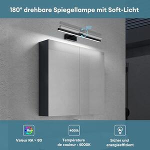 Zrcadlová skříňka, matná barva antracit, rozměry 120x70 cm, s LED osvětlením zrcadla | LED zrcadlové světlo, otočná o 180°, barva černá, rozměry 40*2 cm, nástěnná skříňka, úložná skříňka, zrcadlová skříňka - model 02