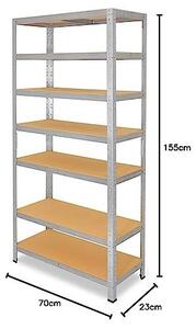 Regál do domácnosti, rozměry 155x70x23 cm, robustní konstrukce s pozinkovaným povrchem, 7 polic, nosnost 125 kg na jednu polici