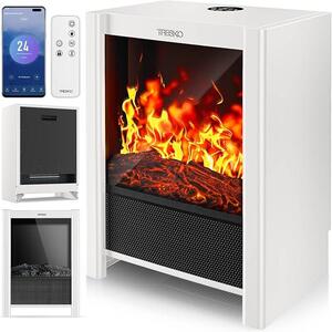 Elektrický krb s topením a dálkovým ovládáním, 2000W, aplikace WiFi | Elektrický krb s LED efektem plamene a LCD displejem | Krbové topení s termostatem a časovačem | Elektrický krbový sporák, stojací topení