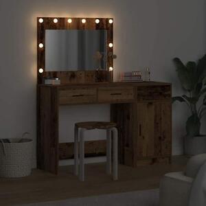 Hnědý toaletní stolek s LED osvětlením, s vícevrstvou zásuvkou z dřeva, rozměry 78,5 x 41 x 75 cm, nabízí velký úložný prostor do ložnice