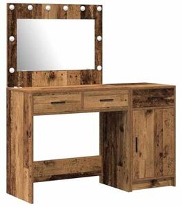Hnědý toaletní stolek s LED osvětlením, s vícevrstvou zásuvkou z dřeva, rozměry 78,5 x 41 x 75 cm, nabízí velký úložný prostor do ložnice