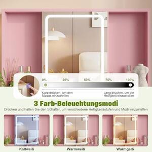 Kosmetický stolek s LED osvětlením, 3 úrovně nastavení jasu, stolek se zrcadlem a úložným prostorem na šperky, dvě zásuvky, moderní design, rozměry 90 x 40 cm (růžová)