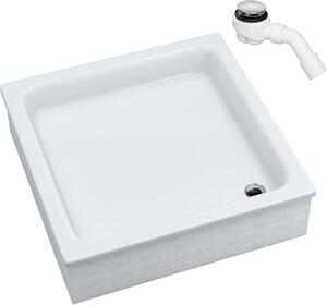 Akryl, sanitární akryl, sprchová vanička, sprchová mísa bez obložení, čtvercová, s nosnou konstrukcí z EPS, kompletní set včetně sifonu, bílá, stabilní, styropenová nosná konstrukce, vhodná pro obkládání, výška 26 cm (80x80x26 cm)