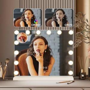 Zrcadlo na líčení s osvětlením, 50x40 cm, velké LED zrcadlo ve stylu Hollywoodu | Toaletní zrcadlo s 14 LED světly a USB portem, zrcadlo na toaletní stolek, make-up zrcadlo, stolní zrcadlo s funkcí zvětšení
