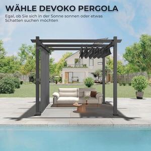 Hliníková pergola se sklopnou střechou, s nastavitelnou plochou zastínění, ochranou proti UV záření 50+, vodotěsný a stabilní pavilon 3x3, vhodný i pro použití v zimě, kovový grilovací pavilon pro zahrady a terasy, barva šedá