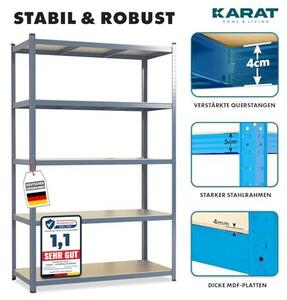 Regál pro těžké náklady - regál s policemi, regál do sklepa, skladový regál, pracovní stůl - nosnost až 1250 kg - rychlá montáž a stabilní konstrukce (antracitová barva, 180 x 90 x 60 cm)