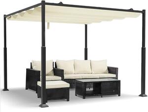 Pergola, zahradní altán, 3x3 metry, vodotěsná, stabilní, vhodná i pro zimu. Kovový zahradní altán s volně stojící terasovou stříškou, ochrana proti slunci pro zahradu, terasu a balkon, barva: tmavě béžová