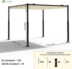 Pergola, zahradní altán, 3x3 metry, vodotěsná, stabilní, vhodná i pro zimu. Kovový zahradní altán s volně stojící terasovou stříškou, ochrana proti slunci pro zahradu, terasu a balkon, barva: tmavě béžová