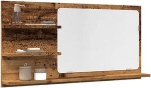 Zrcadlo do koupelny s úložnými prostory, vzhled starého dřeva, materiál: dřevovláknitá deska, rozměry: 90 x 11 x 45 cm, montáž na zeď. Koupelnový nábytek s úložným prostorem, vhodný do koupelen, toalet a jako podstavec pod umyvadlo