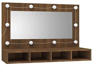Zrcadlová skříňka s LED osvětlením, barva: imitace dubu, rozměry: 90 x 31,5 x 62 cm. Zrcadlová skříňka do koupelny s osvětlením. Zrcadlové skříňky do koupelny. Zrcadlo do koupelny, skříňka