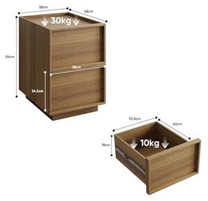 Komoda se 3 zásuvkami, barva dubu, materiál: dřevo, rozměry: 80x48x78 cm, bez úchytek, styl mid-century, vhodná do ložnice i obývacího pokoje (38×48×50 cm)