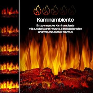 Elektrický krb s topným výkonem, panoramatickým výhledovým oknem, topným ventilátorem, 9 LED režimy plamenného efektu, dálkovým ovládáním, WiFi aplikací, výkonem 900/1800W. Elektrický krb s termostatem, topnou funkcí a časovačem