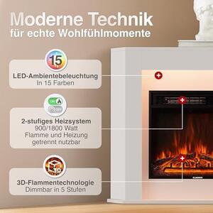 Elektrický krb Matti – Elektrický krb do rohu s topným systémem, 3D efekt plamenů, LED ambientní osvětlení, dálkové ovládání – rohová varianta (bílá)