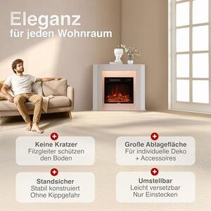 Elektrický krb Matti – Elektrický krb do rohu s topným systémem, 3D efekt plamenů, LED ambientní osvětlení, dálkové ovládání – rohová varianta (bílá)