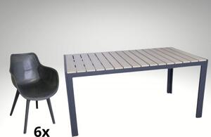 Hliníkový nábytek:stůl Jersey 160cm pískový a 6 designových křesel Jasper