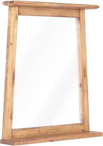 Zrcadlo Bad Spiegel Rangun, 70x77 cm, masivní borovicové dřevo, hnědé, lichoběžníkového tvaru, s masivní dřevěnou rámem a malou policí