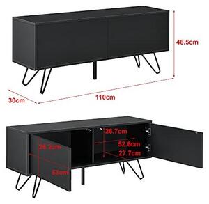 Příborník Bollebygd se 2 skříňovými dveřmi 46,5x110x30cm Komoda Nástěnná skříňka Skříňka do obývacího pokoje Kovový rám černá