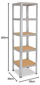 Regál do domácnosti, rozměry 200x50x50 cm, robustní konstrukce s pozinkovaným povrchem, 5 polic, nosnost 175 kg na jednu polici