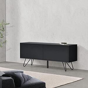 Příborník Bollebygd se 2 skříňovými dveřmi 46,5x110x30cm Komoda Nástěnná skříňka Skříňka do obývacího pokoje Kovový rám černá