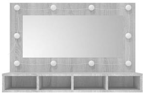 Zrcadlová skříňka s LED osvětlením, barva: šedý sonoma, rozměry: 90 x 31,5 x 62 cm. Skříňka pod umyvadlo vyrobená z dřevotřísky, s úložným prostorem a USB portem. Vhodná do koupelny, toalety nebo pro hosty