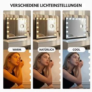 Zrcadlo s osvětlením pro líčení, 58x46 cm – Hollywoodské zrcadlo, černá barva | Stolní zrcadlo s regulovatelným osvětlením, vybavené 18 LED lampami, 3 světelnými režimy a zrcadlem s 10násobným zvětšením | Volně stojící zrcadlo pro toaletní stolek