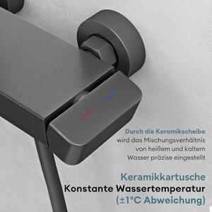 Sprchový systém s dešťovou sprchou, kompletní sada, šedá barva | Sprchová armatura z hliníku, sprcha kompletní s odtokovým systémem, výškově nastavitelná sprchová hlavice, 3 proudové režimy, model Arvexa-02