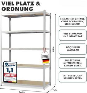 Regál pro těžké náklady – regál s policemi, regál do sklepa, skladový regál, pracovní stůl – nosnost až 1250 kg – rychlá montáž a stabilní konstrukce (modrá, 220 x 90 x 60 cm)
