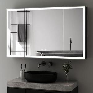 Zrcadlová skříňka s LED osvětlením, lékařská skříňka, 60x100 cm, 3 dveře. Koupelnová skříňka, skříňka do koupelny se 3 barvami, stmívatelná, s funkcí proti zamlžování, nástěnná skříňka do koupelny se zrcadlem na obou stranách