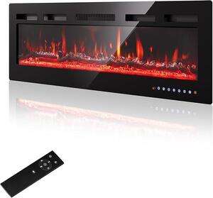 40"/102 cm Elektrický krb, nástěnný model – Nastavitelná LED světelná efekt plamene (12 barev) a zvuk praskání dřeva, elektrický krb s topením 900W/1500W a termostatem (15-30°C), intuitivní dotykový displej a dálkové ovládání