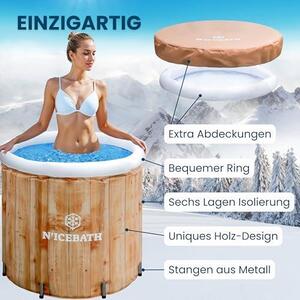 Eisbad RefreshPod o rozměrech 80 cm x 75 cm s designem imitujícím dřevo – vana pro ledové koupele – skládací vana pro profesionály, sportovce a atlety – s víkem – pro použití venku i uvnitř