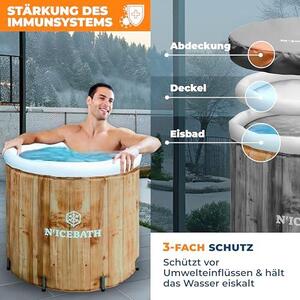 Eisbad RefreshPod o rozměrech 80 cm x 75 cm s designem imitujícím dřevo – vana pro ledové koupele – skládací vana pro profesionály, sportovce a atlety – s víkem – pro použití venku i uvnitř