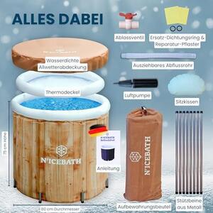 Eisbad RefreshPod o rozměrech 80 cm x 75 cm s designem imitujícím dřevo – vana pro ledové koupele – skládací vana pro profesionály, sportovce a atlety – s víkem – pro použití venku i uvnitř