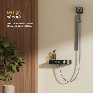 Termostatická sprchová souprava, regulace průtoku vody, ruční sprcha se 3 funkcemi, modulární design vhodný pro všechny koupelny, rozměry 355 x 150 x 1150 mm, barva: matná antracitová, flexibilní instalace