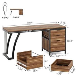 Toaletní stolek se 3 zásuvkami, rozměry 150 cm, s otočnými zásuvkami, elegantní toaletní stolek pro ženy a dívky (rustikální hnědá) (pouze stolek)