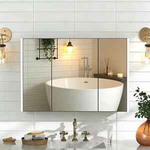 Zrcadlová skříňka do koupelny, rozměry 100 x 70 cm, koupelnová skříňka se zrcadlem, skříňka do koupelny s LED osvětlením, dotykové ovládání, stříbrná barva