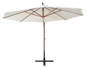 Slunečník pro balkon 350 cm, bílý, se dřevěným sloupcem, UV-odolným polyesterovým potahem, bambusovými výztuhami, mechanismem s klikou, odolný vůči povětrnostním vlivům, vhodný pro balkon, zahradu a terasu, se stabilní ocelovou základnou