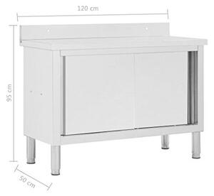 Nerezový stůl, skříň na dokumenty, pracovní stůl, rozměry 120 x 50 x 95 cm. S 2 posuvnými dvířky. Skříň pro restaurace, gastro pracovní stůl s úložným prostorem, výška pracovní desky: 85 cm